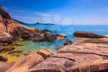 Huge stones polished smooth sea. Lamai Beach in Koh Samui, Thailand