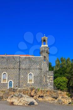 The Holy Church was built on Lake of Gennesaret. The Church of the Primacy - Tabgha. Jesus then fed with bread and fish hungry people
