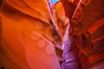  Arizona, USA. Great red and purple hues slot canyon Antelope. Upper Antelope Canyon in the Navajo reservation