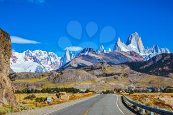 Argentine Patagonia. The road to majestic Mount Fitz Roy. The sunny autumn day in February
