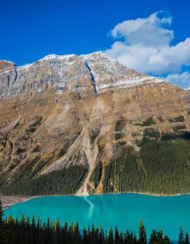  Banff National Park. Canada. Magnificent mountain lake with turquoise glacial water