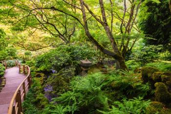 Scenic decorative park Butchart Gardens on Vancouver Island, Canada. Quiet Japanese garden