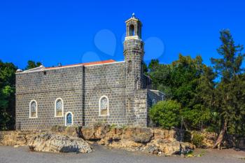 The Church of the Primacy - Tabgha. Jesus then fed with bread and fish hungry people.  The Holy Church was built on the Lake of Gennesaret in Israel
