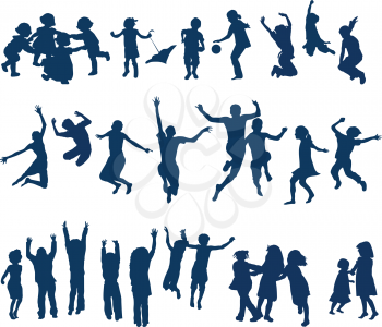 Royalty Free Clipart Image of 30 Kids Jumping and Playing