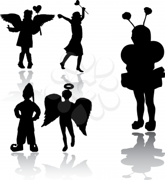 Royalty Free Clipart Image of Silhouettes of Children in Costume