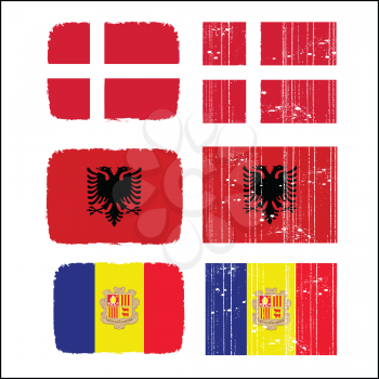 Royalty Free Clipart Image of Flags of Denmark, Albania and Andorra