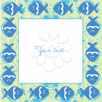 Royalty Free Clipart Image of a Fish and Bubble Frame