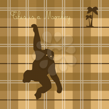 Royalty Free Clipart Image of a Monkey on a Plaid Background