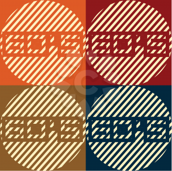 Royalty Free Clipart Image of Four 60's Buttons With Stripes
