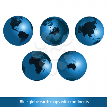 Royalty Free Clipart Image of a Set of Blue Globes Showing the Continents