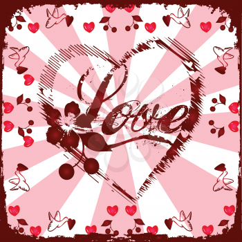 Royalty Free Clipart Image of a Valentine Card With Love and Doves Holding Hearts