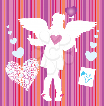 Royalty Free Clipart Image of a Valentine Girl With Hearts and Wings