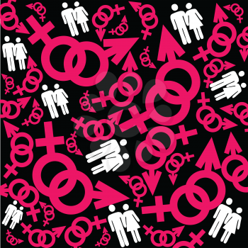 background with pink masculin and feminine signs and couples