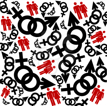 background with black and white feminine and masculine signs and red couple