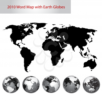 editable world map with earth globes