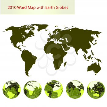 green editable world map with earth globes