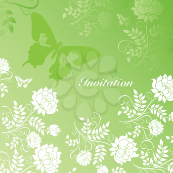 flowers and butterflie on green card