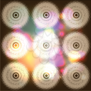 halftone circles with splashed lights colors