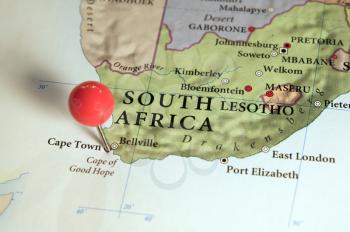 Royalty Free Photo of a Map Pinpointing Cape Town in South Africa