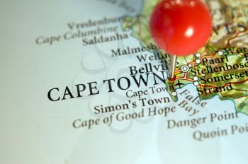 Royalty Free Photo of a Map of South Africa Pinpointing Cape Town