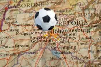 Royalty Free Photo of a South African Map With a Soccer Pin
