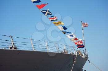 Royalty Free Photo of Flags on a Naval Ship