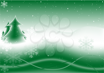 Royalty Free Clipart Image of a Christmas Background With Trees and Snowflakes