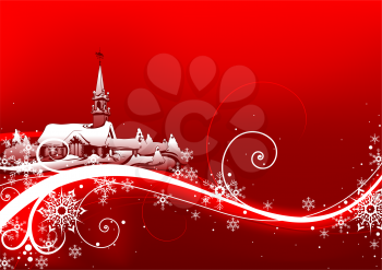 Royalty Free Clipart Image of a Winter Scene With a Church