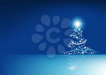 Royalty Free Clipart Image of a Christmas Tree on Blue