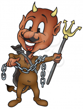 Royalty Free Clipart Image of a Devil With a Chain and a Pitchfork