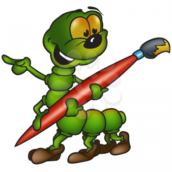 Royalty Free Clipart Image of a Caterpillar With a Paintbrush