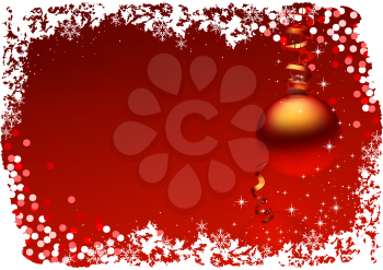 Royalty Free Clipart Image of a Red Background With Snow Around The Outside and Red Ornament