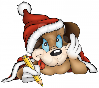 Royalty Free Clipart Image of a Puppy Santa With a Pencil