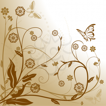 Royalty Free Clipart Image of a Floral Background With Butterflies