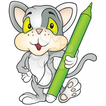 Royalty Free Clipart Image of a Grey Kitten