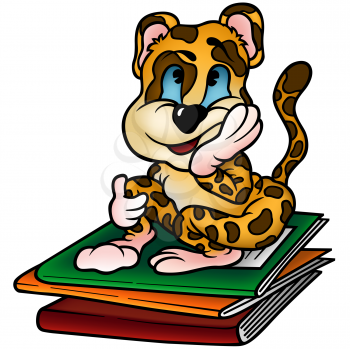 Royalty Free Clipart Image of a Leopard Sitting on Books