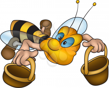 Royalty Free Clipart Image of a Bee With Buckets