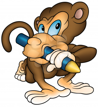 Royalty Free Clipart Image of a Monkey With a Crayon In Its Mouth