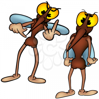 Royalty Free Clipart Image of Two Angry Mosquitoes