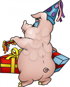 Royalty Free Clipart Image of a Pig at a Party