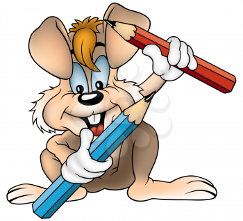 Royalty Free Clipart Image of a Rabbit With Two Pencils