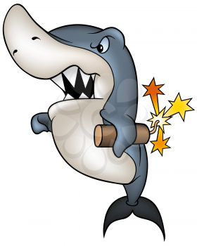 Royalty Free Clipart Image of a Shark With a Firecracker