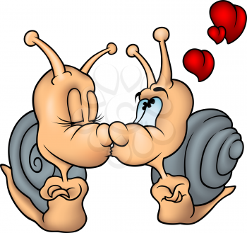 Royalty Free Clipart Image of Snails in Love
