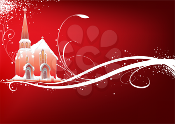 Royalty Free Clipart Image of a Snowy Christmas With a Church