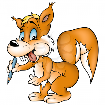 Royalty Free Clipart Image of a Squirrel With a Pencil