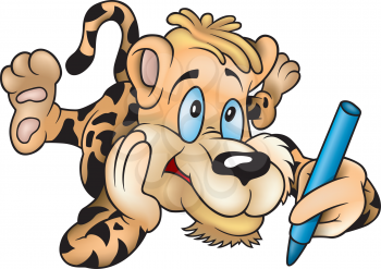 Royalty Free Clipart Image of a Tiger With a Pencil