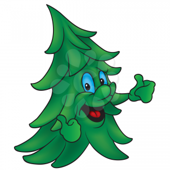 Royalty Free Clipart Image of an Evergreen Tree Giving a Thumbs Up