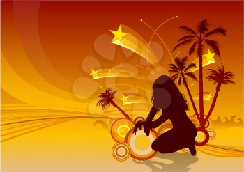 Royalty Free Clipart Image of a Girl and Palm Trees