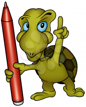 Royalty Free Clipart Image of Turtle With a Marker