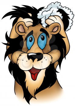 Royalty Free Clipart Image of a Lion Washing Its Mane